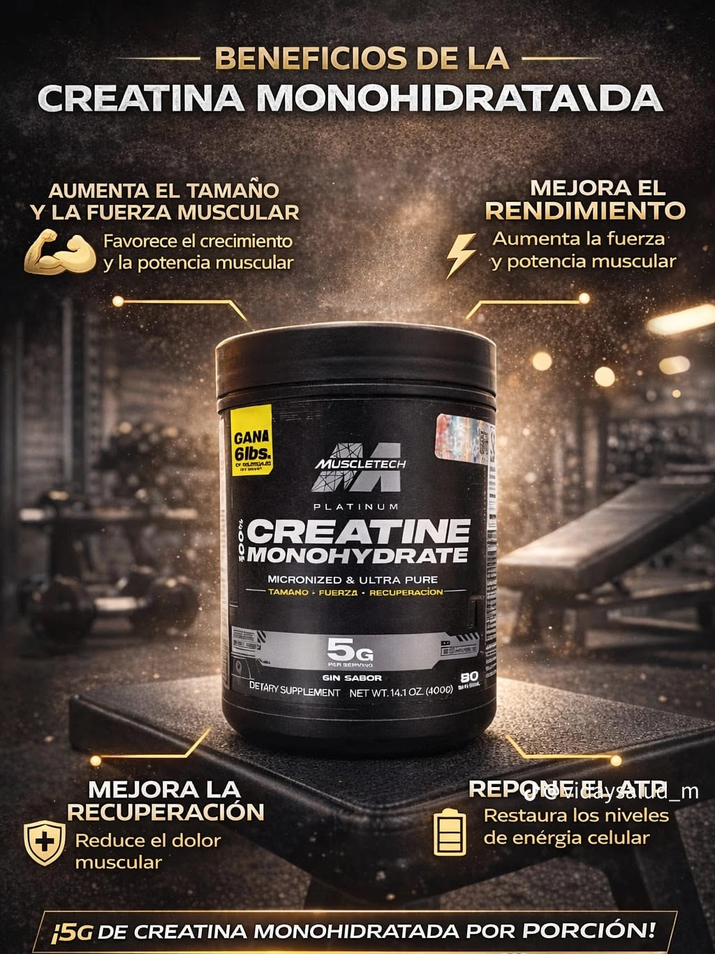 MuscleTech Platinum 100% Creatina Monohidratada (400g) – Ultra Pura y Micronizada Te sientes estancado en tus entrenamientos o te cuesta ver resultados reales