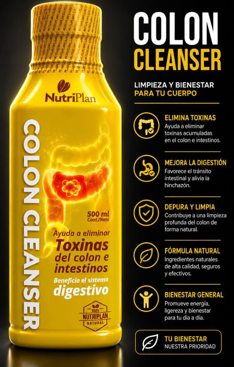 NutriPlan Colon Cleanser (500 ml) Limpieza y bienestar para tu cuerpo – Nutrición y depuración 100% natural