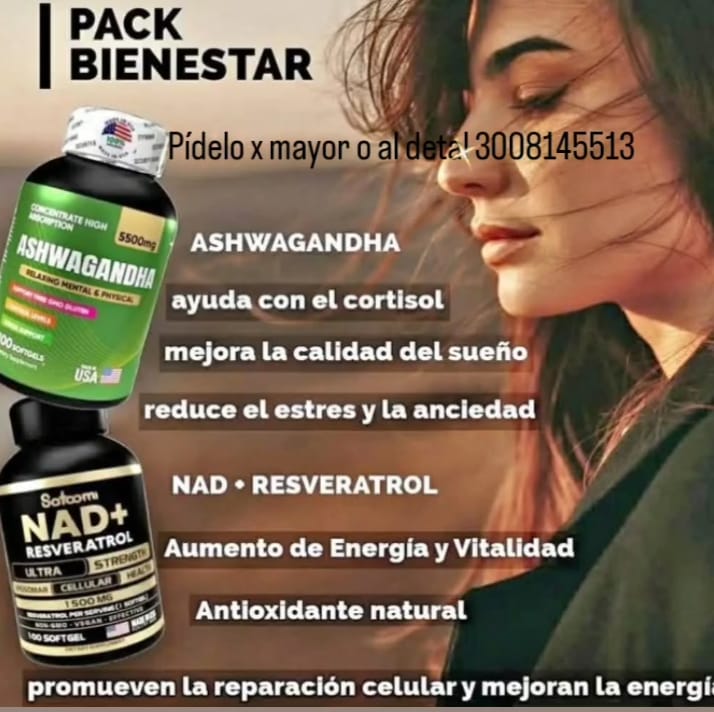Pack Bienestar Premium: Ashwagandha + NAD+ Resveratrol El combo perfecto para regular el estrés, regenerar tu cuerpo y revitalizar tu energía